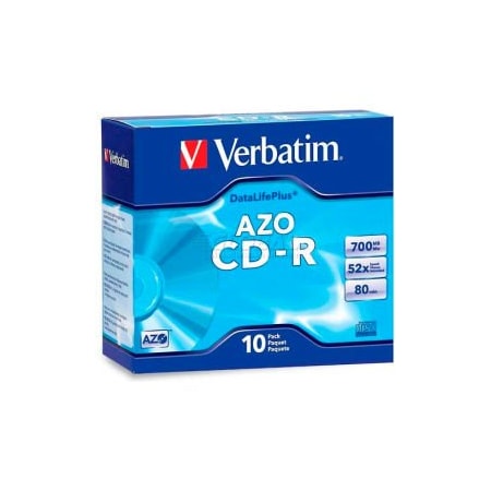 Verbatim Americas Verbatim CD-R Discs, 94935, 52X, 700MB/80Min, Branded, Slim Case, 10/Pk 94935